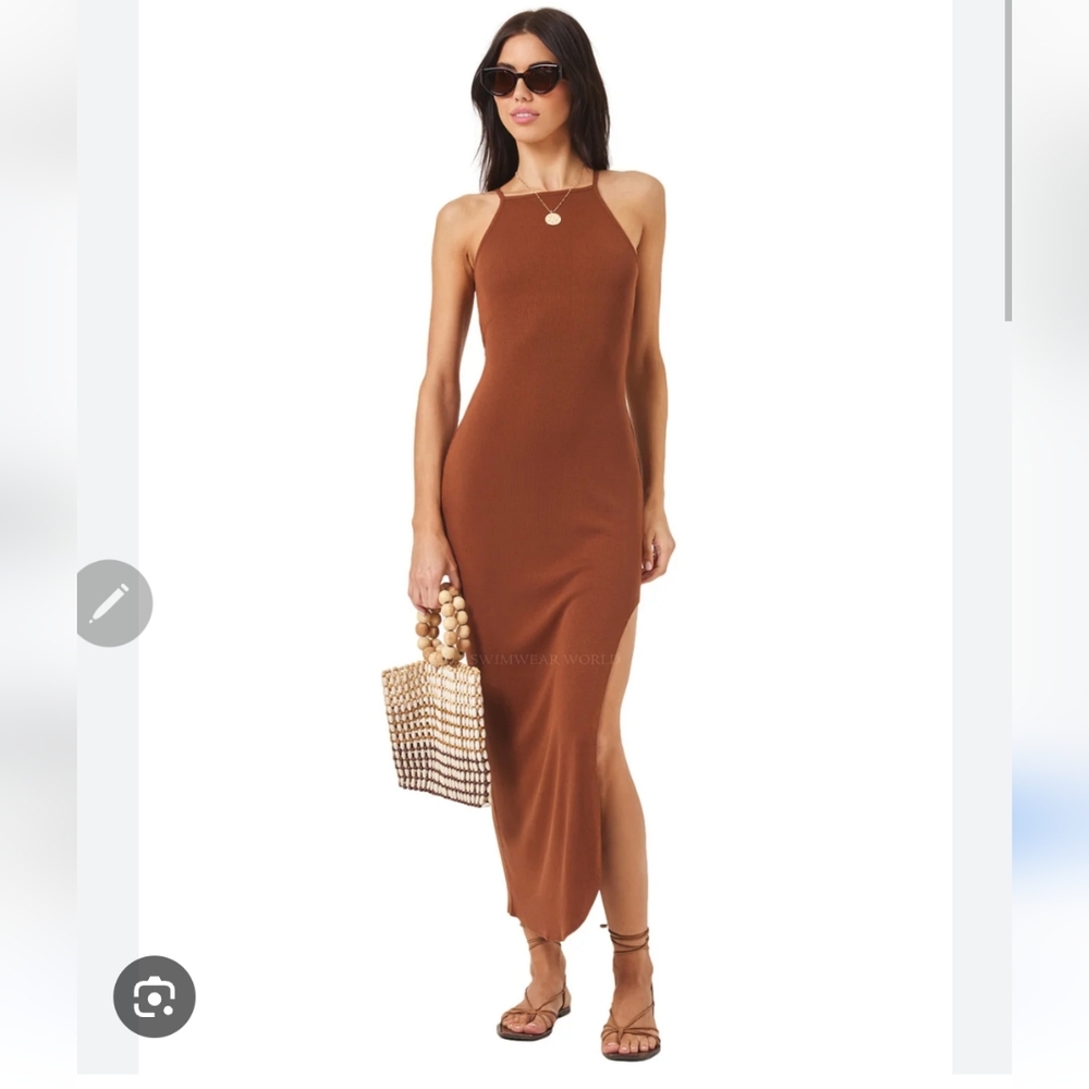 l*space Rust Brown Halter Midi Dress
